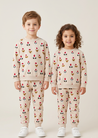 Unisex Beige Cotton Printed Full Sleeve Co-ord Sets