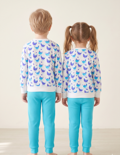 Unisex Blue Cotton Printed Full Sleeve Co-ord Sets