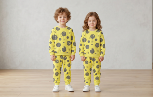 Unisex Yellow Cotton Printed Full Sleeve Co-ord Sets