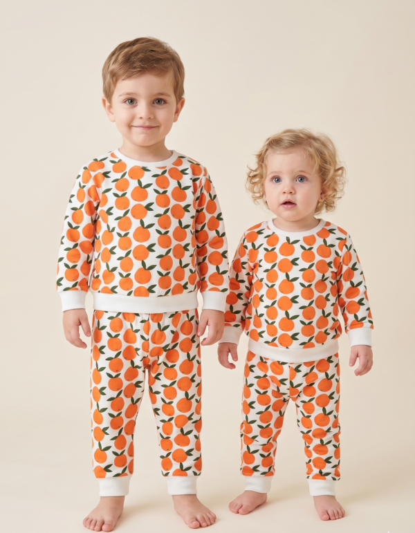 Unisex Cotton Orange Print Full Sleeve Co-ord Sets