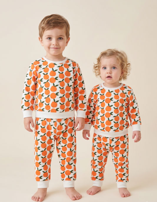 Unisex Cotton Orange Print Full Sleeve Co-ord Sets