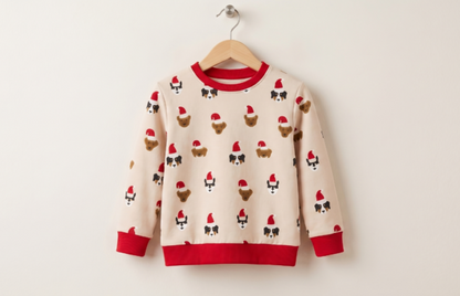 Unisex Beige Red Cotton Printed Full Sleeve Co-ord Sets