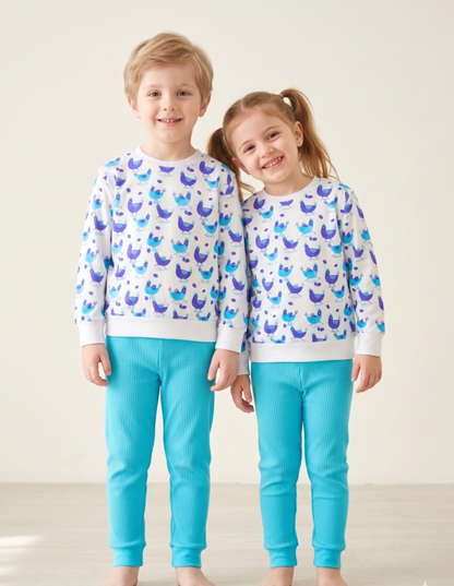 Unisex Blue Cotton Printed Full Sleeve Co-ord Sets